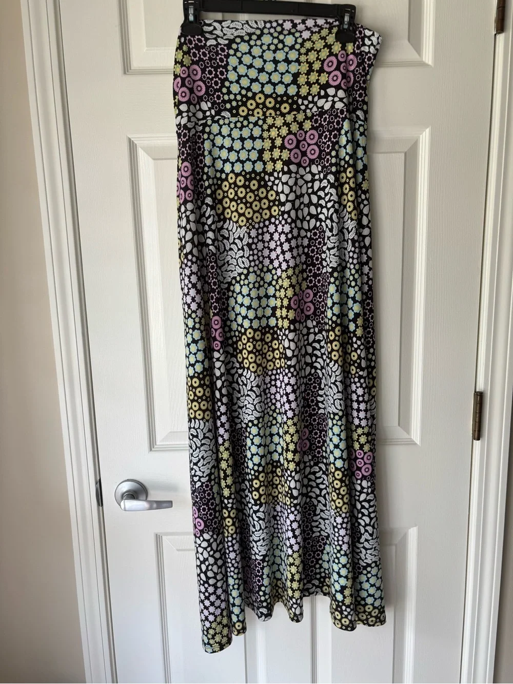 LuLaRoe Black Maxi Skirt with Pink, Yellow, Mint & White Floral Print